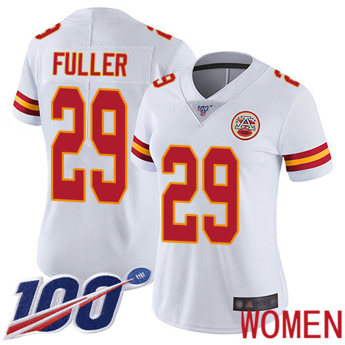 Women Kansas City Chiefs #29 Fuller Kendall White Vapor Untouchable Limited Player 100th Season Football Nike NFL Jersey